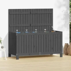 vidaXL - Tuinbox 121x55x64 cm massief grenenhout grijs opbergbox buitenbox
