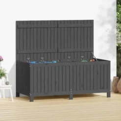 vidaXL - Tuinbox 147x68x64 cm massief grenenhout grijs opbergbox buitenbox