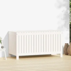 vidaXL - Tuinbox 121x55x64 cm massief grenenhout wit opbergbox buitenbox