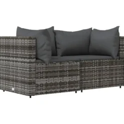 vidaXL - Tuinhoekbanken - Grijs - Poly rattan - 2 stuks - Met kussens
