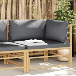 vidaXL - Tuinhoekbank - Grijs - Bamboe - Met kussens