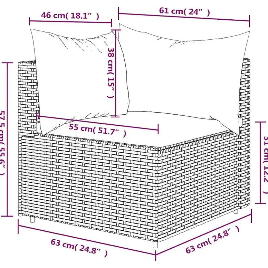 vidaXL - Tuinhoekbank - Grijs - Poly rattan - Met kussens