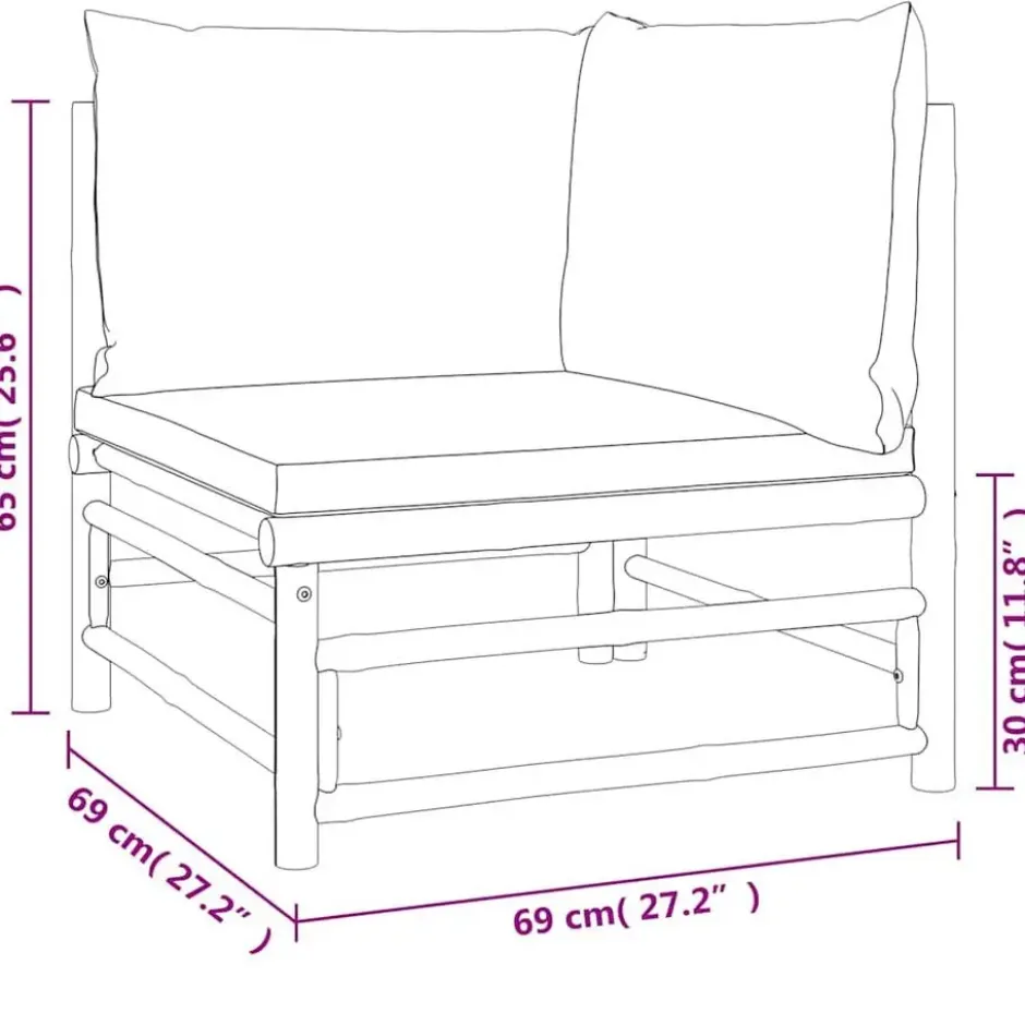 vidaXL - Tuinhoekbank - Taupe - Bamboe - Met kussens