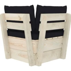 vidaXL - Tuinhoekbank - Zwart - Hout - Met kussens pallet