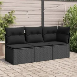 vidaXL - Tuinhoekbank - Zwart - Poly rattan - Met kussens