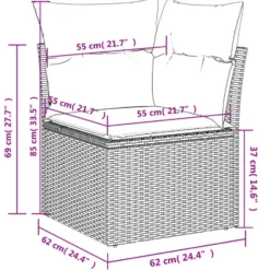 vidaXL - Tuinhoekbank - Zwart - Poly rattan - Met kussens