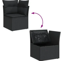 vidaXL - Tuinhoekbank - Zwart - Poly rattan - Met kussens