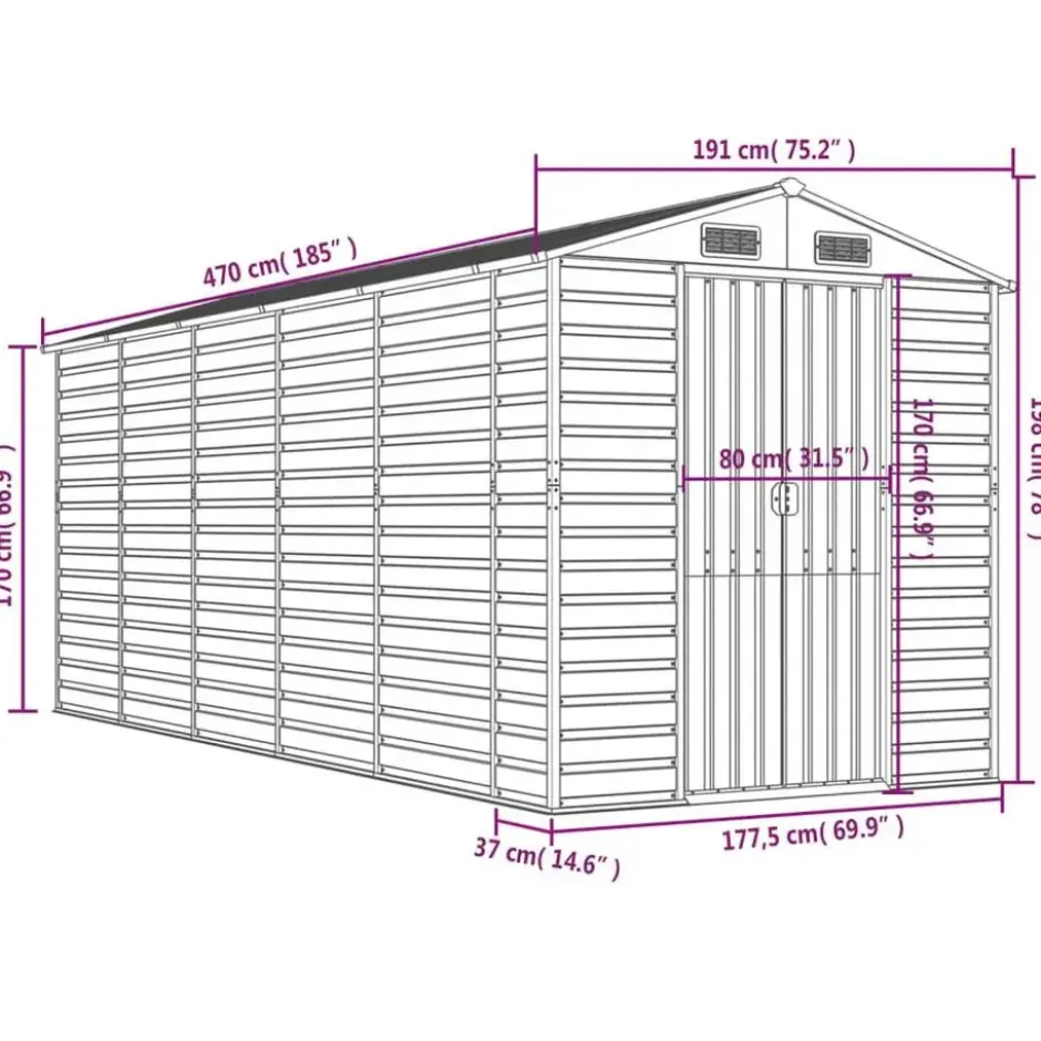 vidaXL - Tuinhuis Bruin 191x470x198 cm Gegalvaniseerd Staal