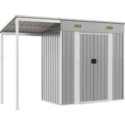 vidaXL - Tuinhuis met verlengd dak lichtgrijs 277x107x181 cm staal