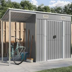 vidaXL - Tuinhuis met verlengd dak lichtgrijs 277x107x181 cm staal