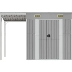 vidaXL - Tuinhuis met verlengd dak lichtgrijs 277x107x181 cm staal