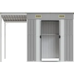 vidaXL - Tuinhuis met verlengd dak lichtgrijs 277x107x181 cm staal