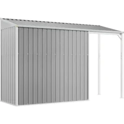 vidaXL - Tuinhuis met verlengd dak lichtgrijs 277x107x181 cm staal