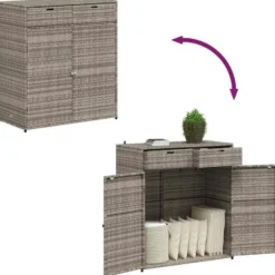 vidaXL - Tuinkast 105x55x113 cm poly rattan grijs tuin kast kastje buiten