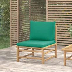 vidaXL - Tuinmiddenbank - Groen - Bamboe - Met kussens