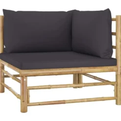 vidaXL - Tuinset - Donkergrijze - Bamboe - 4 stuks - Met kussens