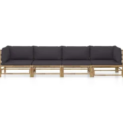 vidaXL - Tuinset - Donkergrijze - Bamboe - 4 stuks - Met kussens
