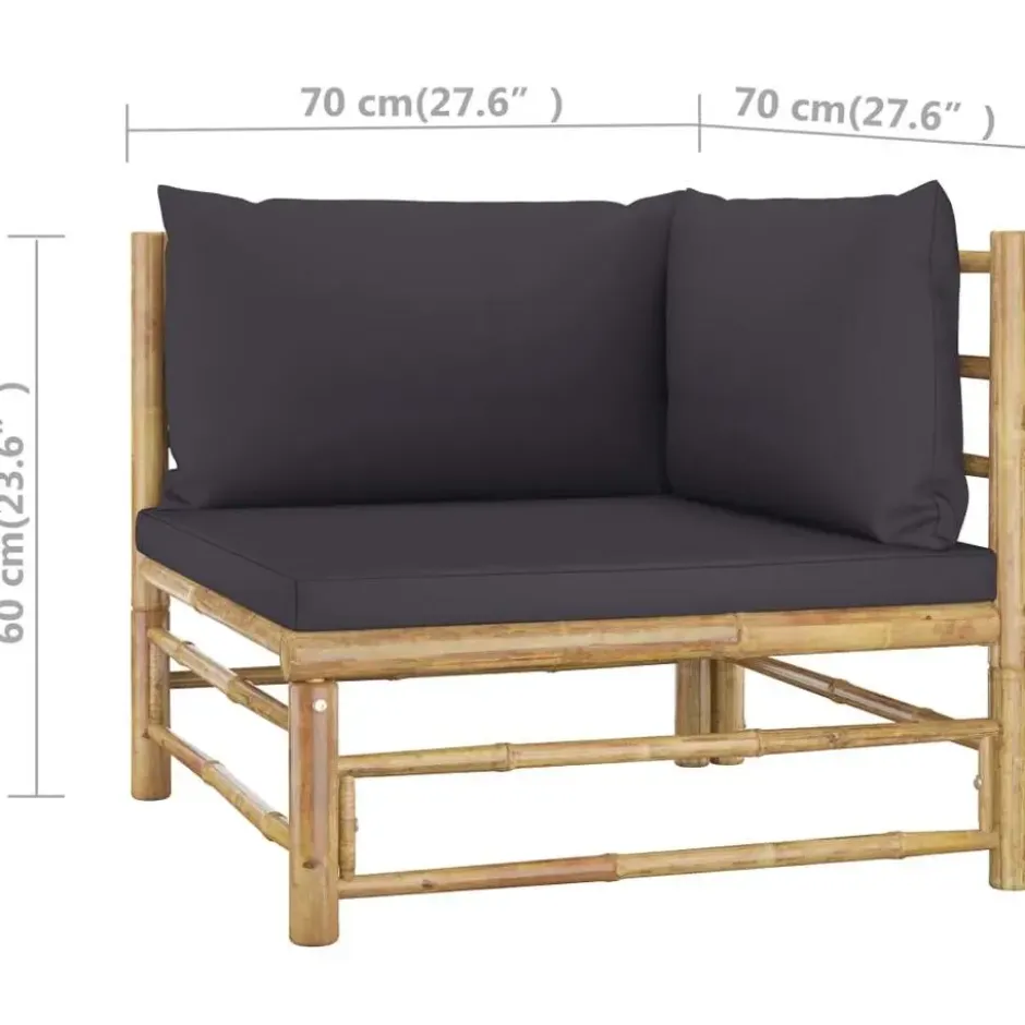 vidaXL - Tuinset - Donkergrijze - Bamboe - 4 stuks - Met kussens