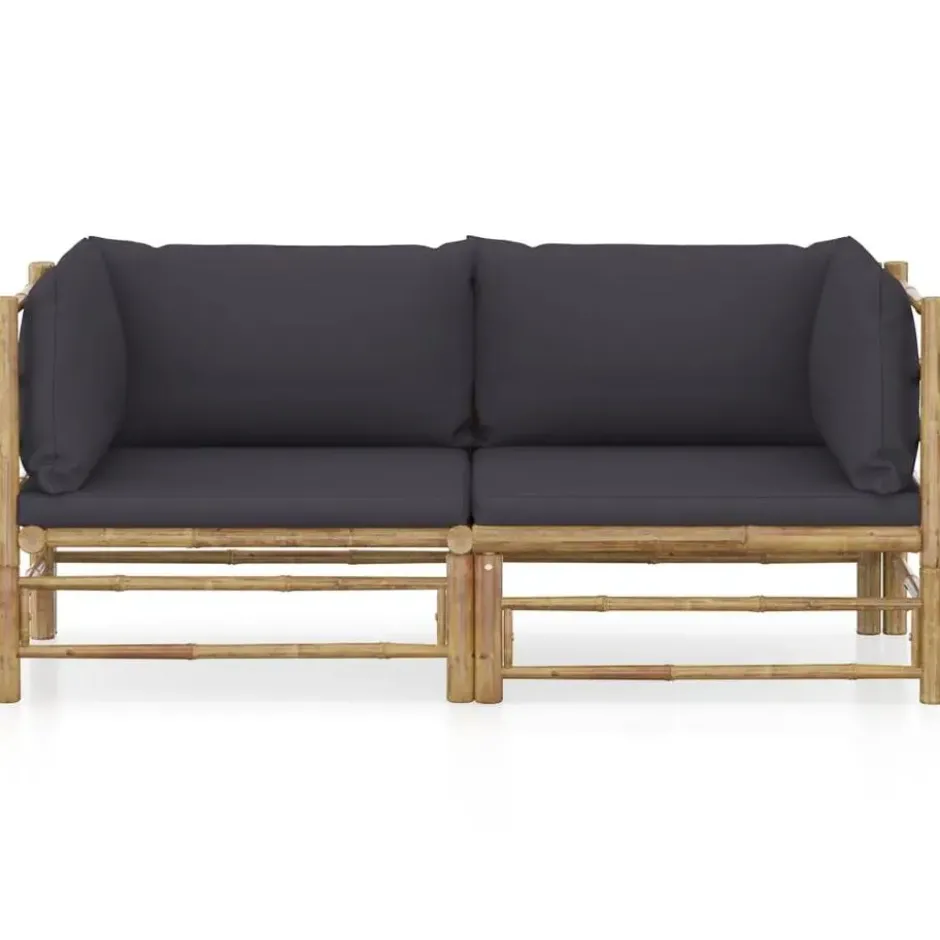 vidaXL - Tuinset - Grijs - Bamboe - 2 stuks - Met kussens