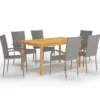 vidaXL - Tuinset grijs - 6 fauteuils en 150x90 cm tafel - Poly rattan en hout