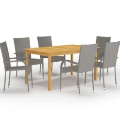 vidaXL - Tuinset grijs - 6 fauteuils en 150x90 cm tafel - Poly rattan en hout