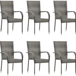 vidaXL - Tuinset grijs - 6 fauteuils en 150x90 cm tafel - Poly rattan en hout