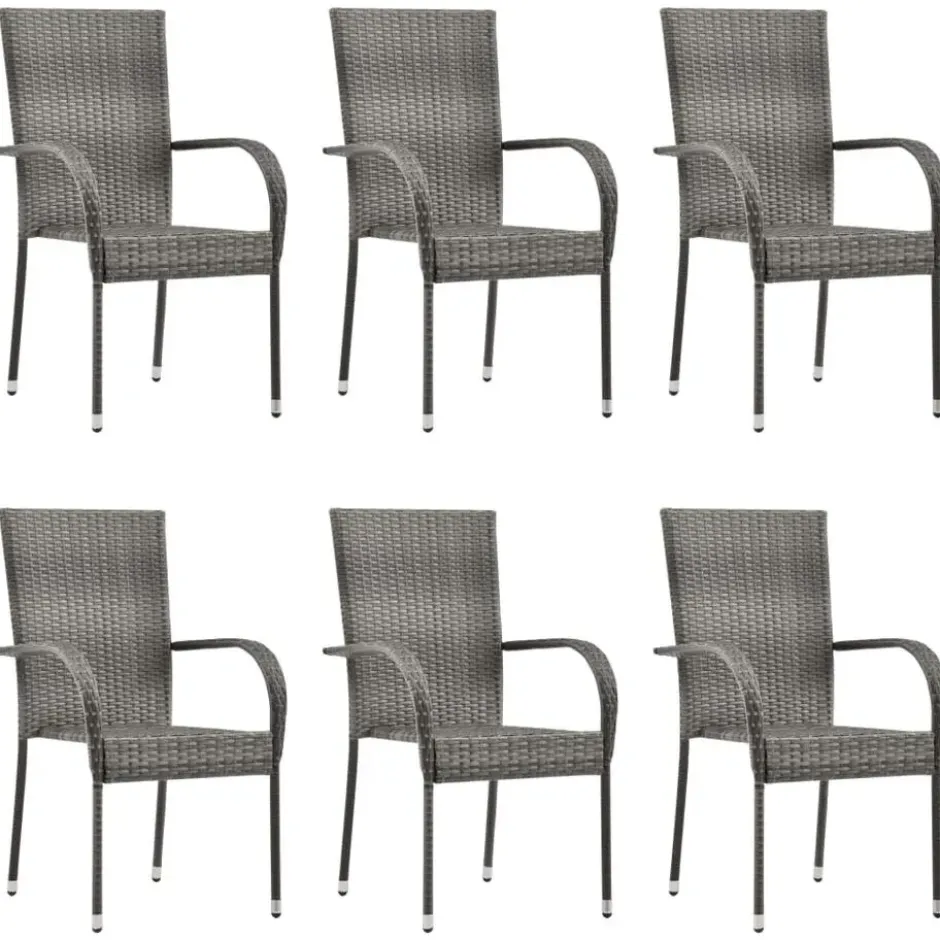 vidaXL - Tuinset grijs - 6 fauteuils en 150x90 cm tafel - Poly rattan en hout