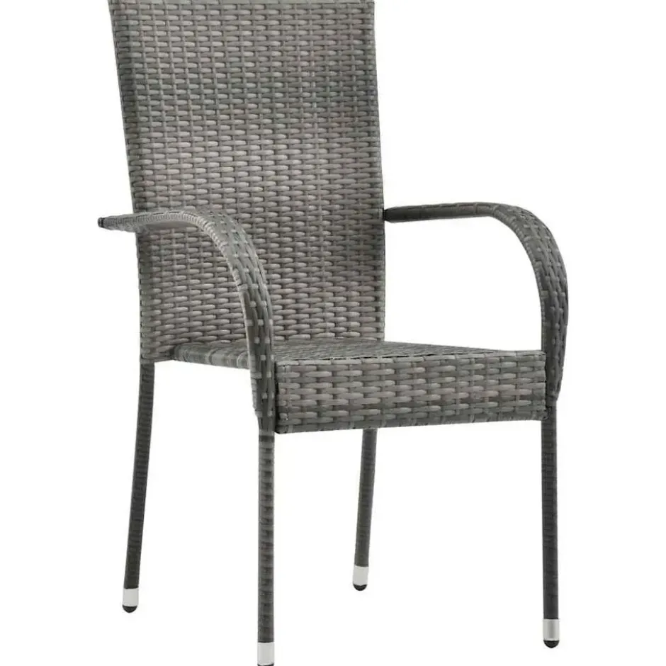vidaXL - Tuinset grijs - 6 fauteuils en 150x90 cm tafel - Poly rattan en hout