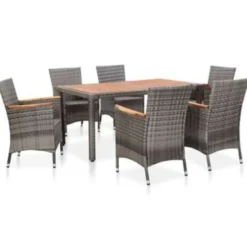 vidaXL - Tuinset - Grijs - Poly rattan - 150 cm tafellengte