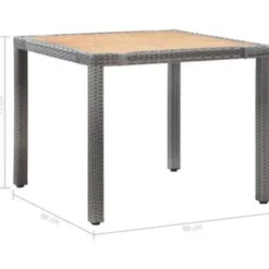 vidaXL - Tuinset - Grijs - Poly rattan - 90 cm tafellengte