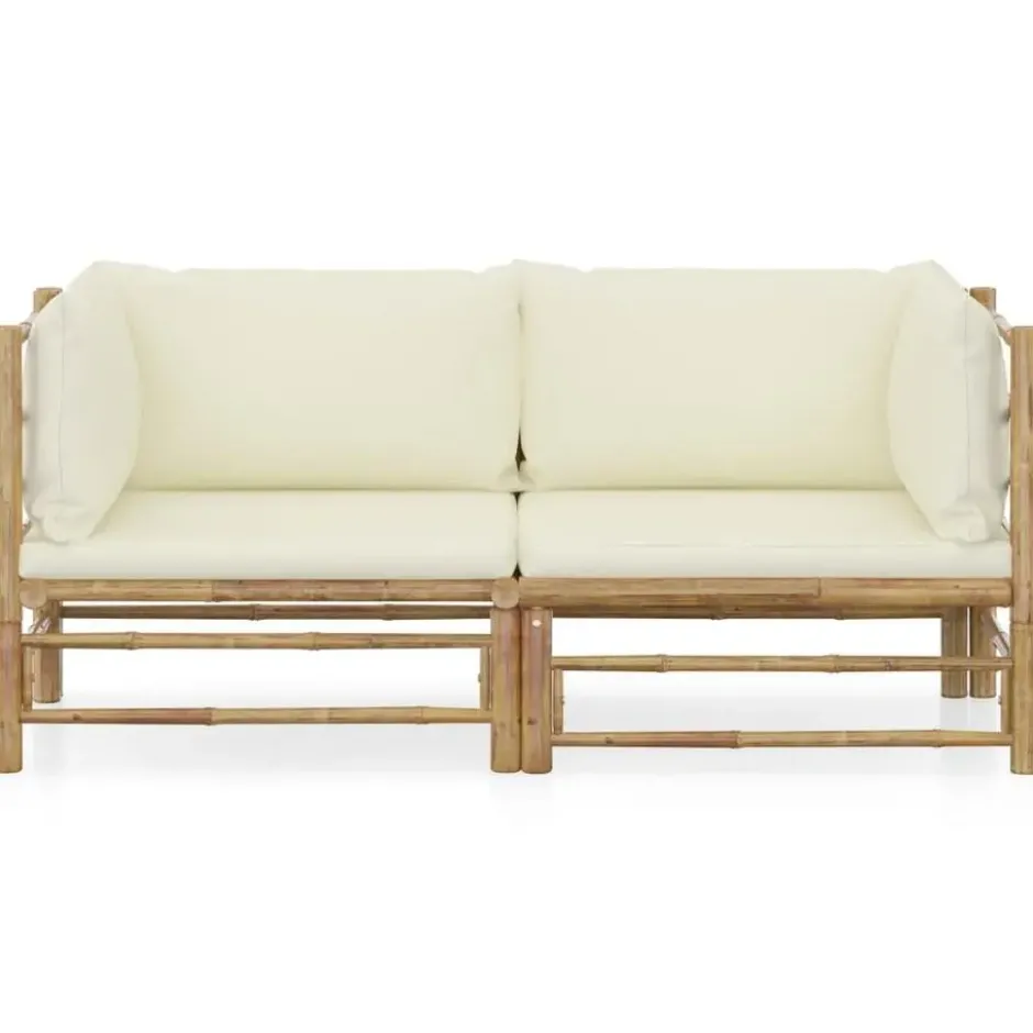 vidaXL - Tuinset - Wit - Bamboe - 2 stuks - Met kussens