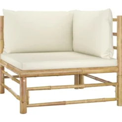 vidaXL - Tuinset - Wit - Bamboe - 3 stuks - Met kussens