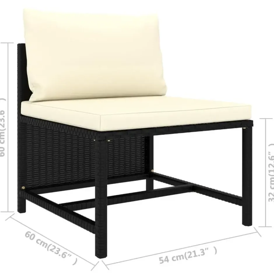 vidaXL - Tuinset - Zwart - Poly rattan - 8 stuks - Met kussens