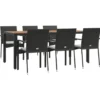 vidaXL - Tuinset - Zwart - Poly rattan - 190 cm - 7 stuks - Met kussens