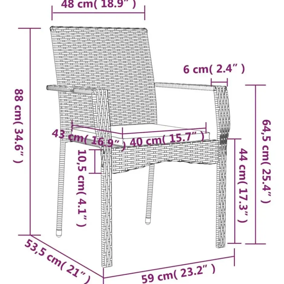 vidaXL - Tuinset - Zwart - Poly rattan - 190 cm - 7 stuks - Met kussens