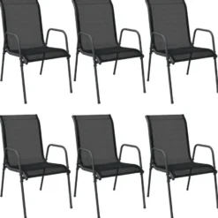 vidaXL - Tuinstoelen - Zwart - Ataal en textileen - 6 stuks