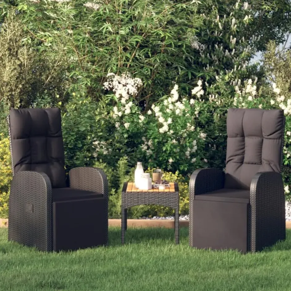 vidaXL - Tuinstoelen - Zwart - Poly rattan - 2 stuks - Verstelbaar - Met kussens