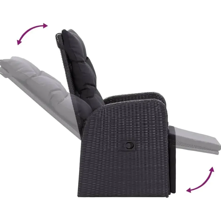 vidaXL - Tuinstoelen - Zwart - Poly rattan - 2 stuks - Verstelbaar - Met kussens