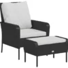 vidaXL - Tuinstoel met voetenbank - Zwart - Poly rattan