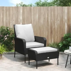 vidaXL - Tuinstoel met voetenbank - Zwart - Poly rattan