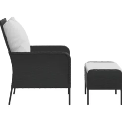 vidaXL - Tuinstoel met voetenbank - Zwart - Poly rattan