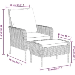 vidaXL - Tuinstoel met voetenbank - Zwart - Poly rattan