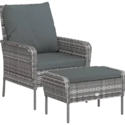 vidaXL - Tuinstoel Met Voetenbank - Grijs - Poly rattan