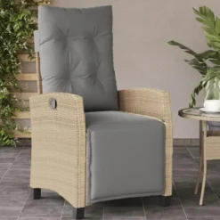 vidaXL - Tuinstoel verstelbaar met voetensteun - Beige - Poly rattan