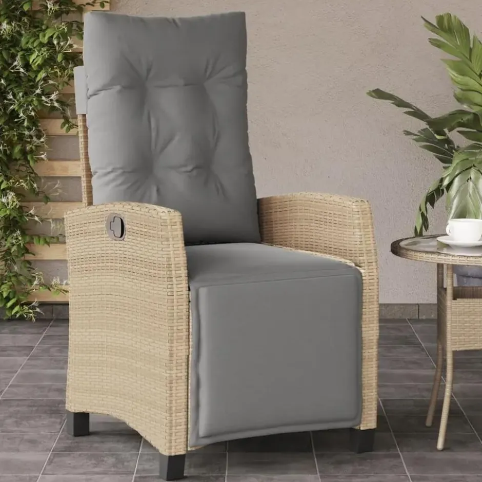 vidaXL - Tuinstoel verstelbaar met voetensteun - Beige - Poly rattan