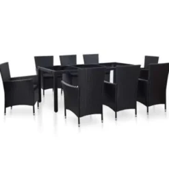 vidaXL - Tuintafel En Stoel - Zwart - Poly rattan - 190 cm tafellengte