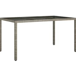 vidaXL - Tuintafel - Grijs - Gehard glas en poly rattan - 150 x 90 x 75 cm