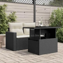vidaXL - Tuintafel met glazen blad - Zwart - Poly rattan - 100 x 55 x 73 cm