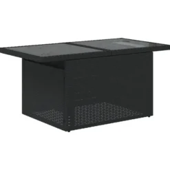 vidaXL - Tuintafel met glazen blad - Zwart - Poly rattan - 100 x 55 x 73 cm