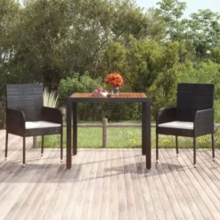 vidaXL - Tuintafel Met Houten Blad - Zwart - Poly rattan - 90 x 90 x 75 cm